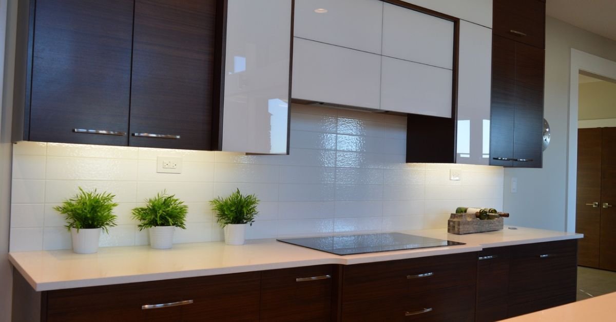 Hardwired kitchen lighting installation in a contemporary kitchen.