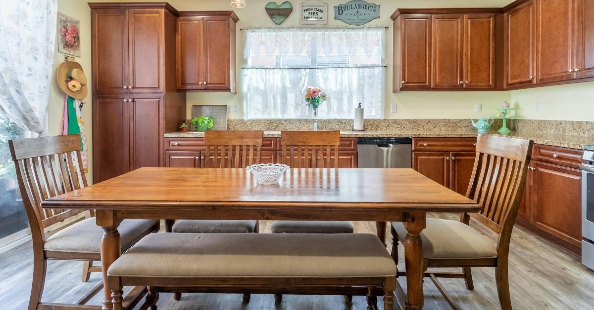 Sleek and stylish modern walnut kitchen cabinets.