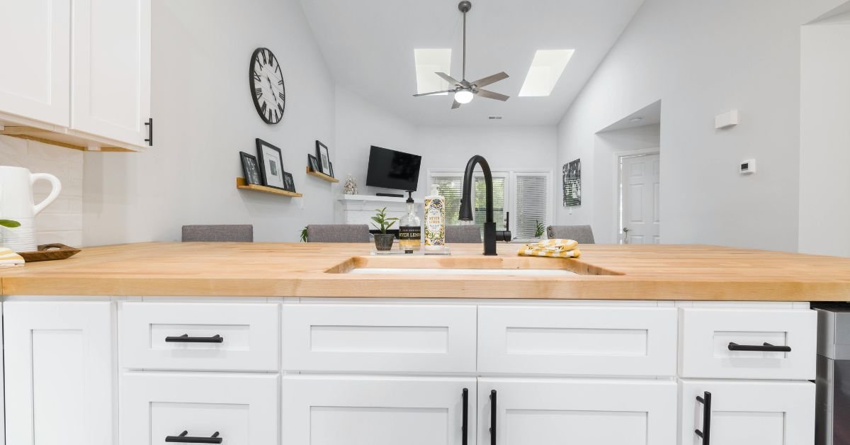 Modern wood cabinets with a sleek design and minimalist hardware.