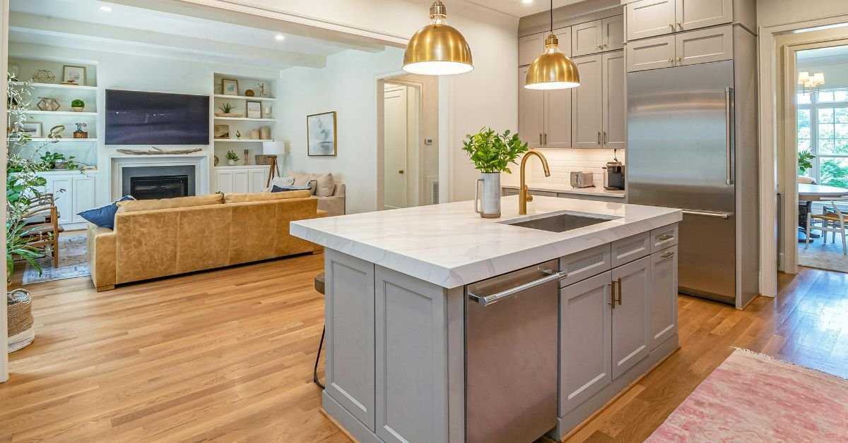 Walnut kitchen cabinets with deep, rich tones and straight grain.